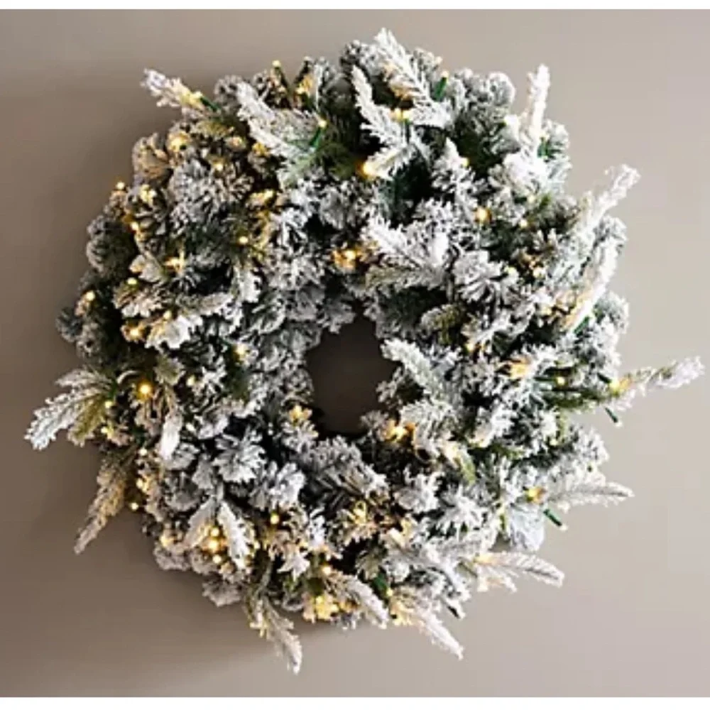 Frosted Green Holiday Wreath with LED Lights